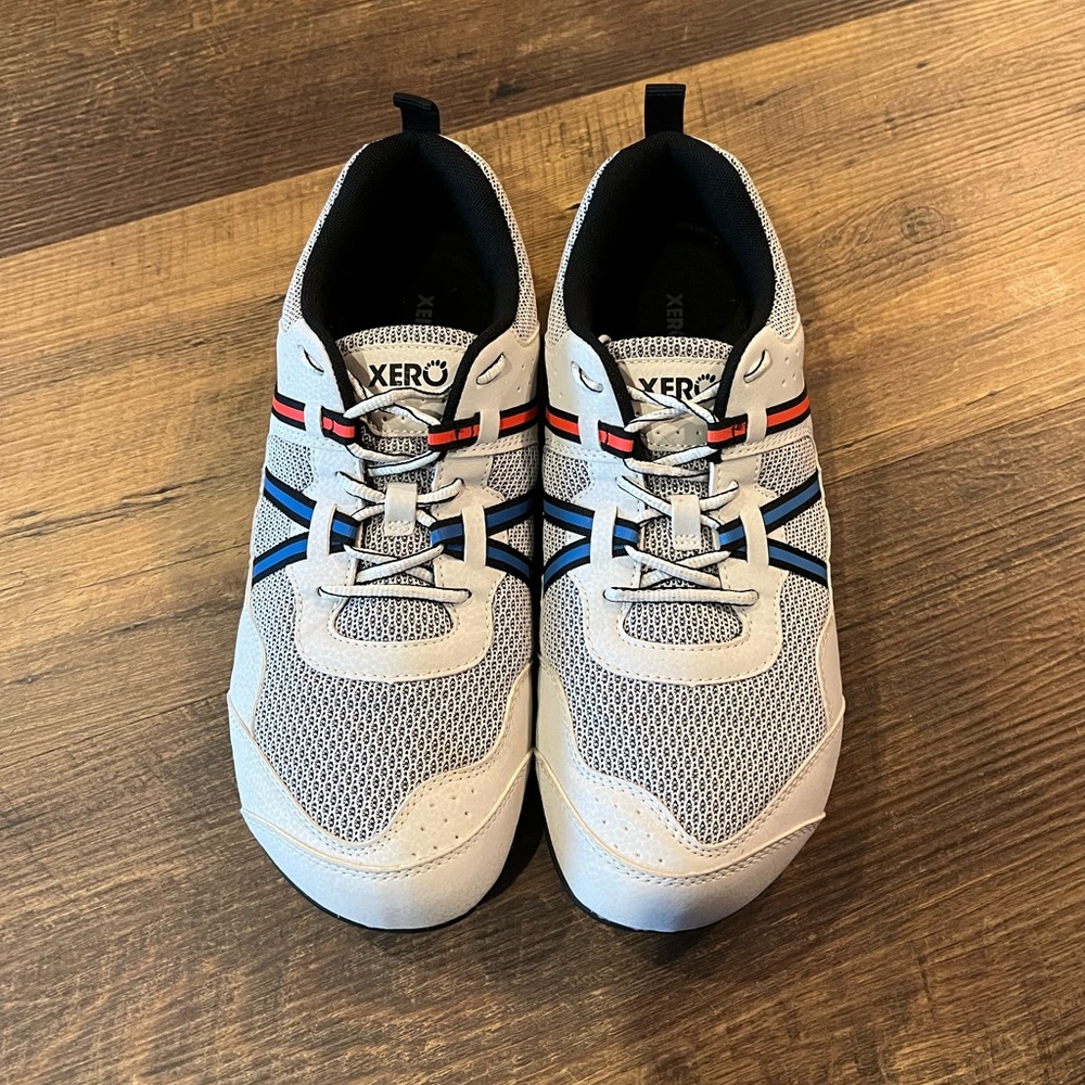 Xero Prio tennis shoe mens size 10.5 minimalistic running shoe gray blue red.